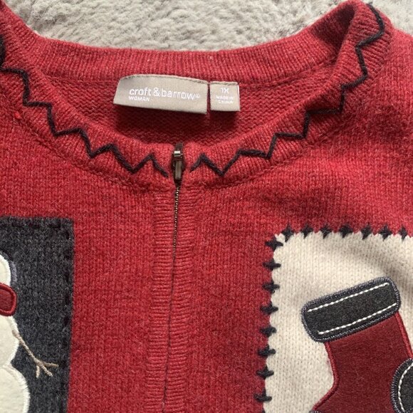Croft & Barrow Women's Full Zip Christmas Sweater Size1X Embroidered Snowman Red - Picture 6 of 9